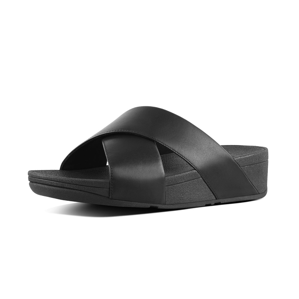 Fitflop Womens Slides Black - Lulu Leather Cross - NO6584793